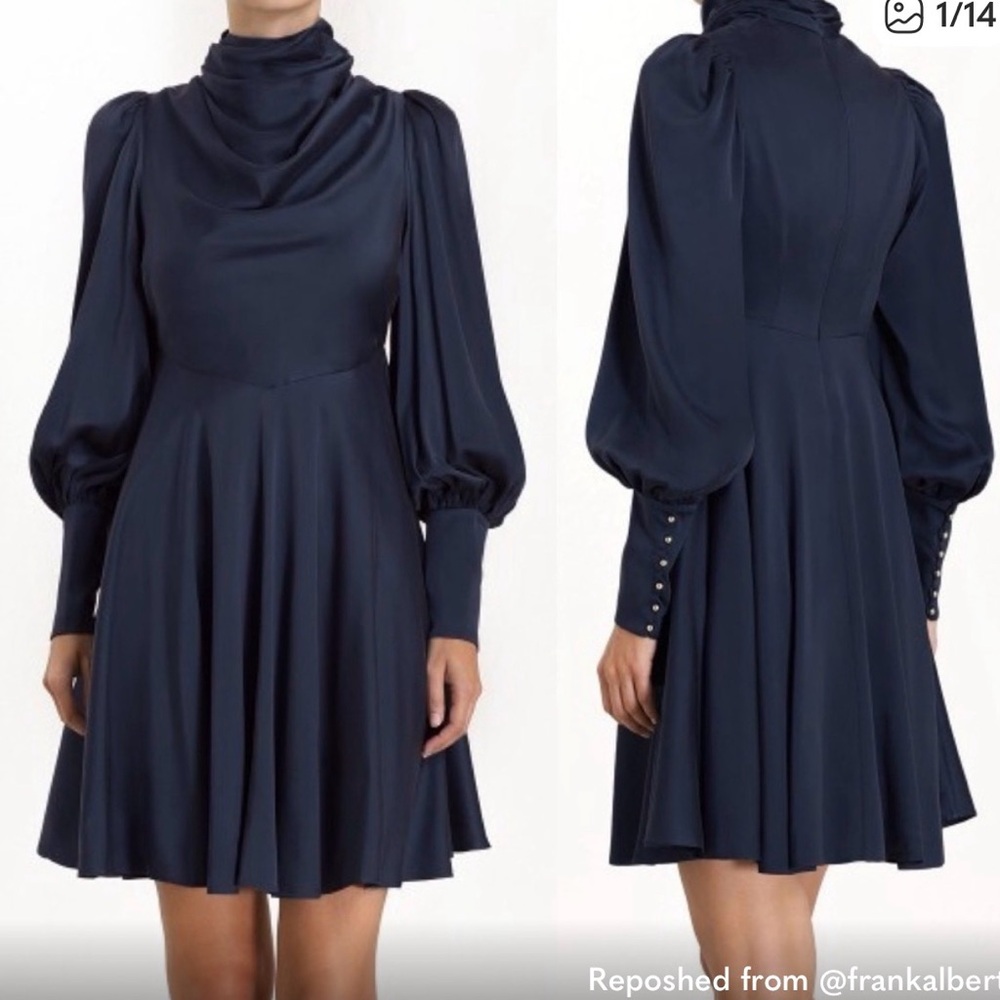 Zimmermann Navy High-Neck Mini Dress French silk